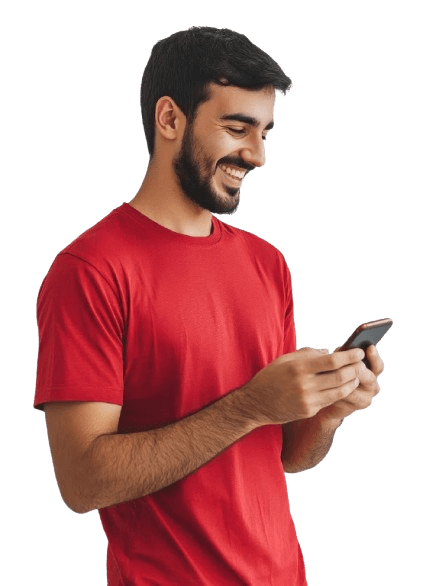 Smiling person using a phone